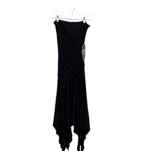 Sky Black Strapless Dress with Embellished Cross Detail on left side
